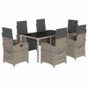 vidaXL 7 pcs conjunto de jantar p/ jardim c/ almofad&otilde;es vime PE cinza