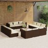 vidaXL 13 pcs conjunto lounge jardim c/ almofadões vime PE castanho