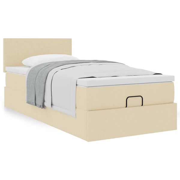 vidaXL Cama otomana com colch&atilde;o 100x200 cm tecido creme
