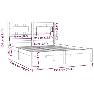 vidaXL Estrutura de cama king 150x200 cm pinho maciço preto