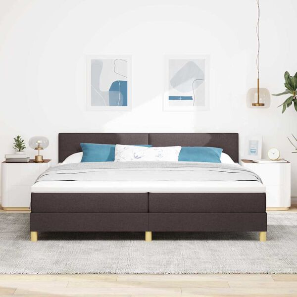vidaXL Cama box spring com colch&atilde;o Castanho escuro 200 x 200 cm tecido
