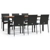vidaXL 7 pcs conjunto de jantar p/ jardim c/ almofad&otilde;es vime PE preto
