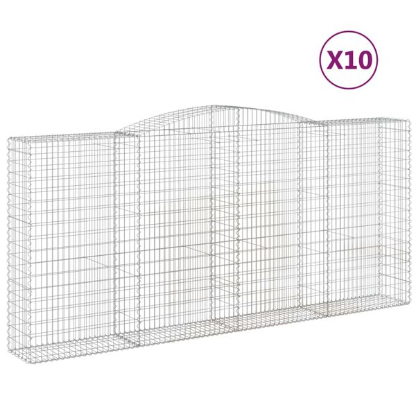 vidaXL Cestos gabião arqueados 10 pcs 400x50x180/200 ferro galvanizado