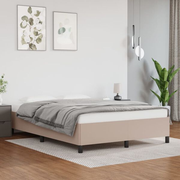 vidaXL Estrutura de cama 140x190 cm couro artificial cappuccino