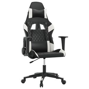 vidaXL Cadeira gaming massagens couro artificial preto e branco