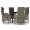 vidaXL 5 pcs conjunto jantar jardim c/ almofad&otilde;es vime PE preto/cinza