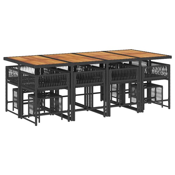 vidaXL 13 pcs conjunto de jantar p/jardim com almofad&otilde;es vime PE preto