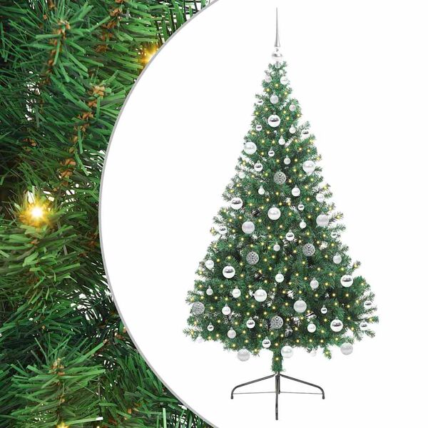 vidaXL &Aacute;rvore de Natal Artificial Pr&eacute;-iluminada Verde 180 cm PVC