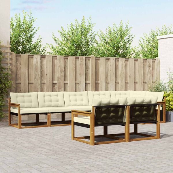 vidaXL Conjunto de Sof&aacute;s para Exterior 8 pcs Natural e Creme