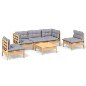vidaXL 6 pcs conjunto lounge de jardim + almofad&otilde;es cinza pinho maci&ccedil;o
