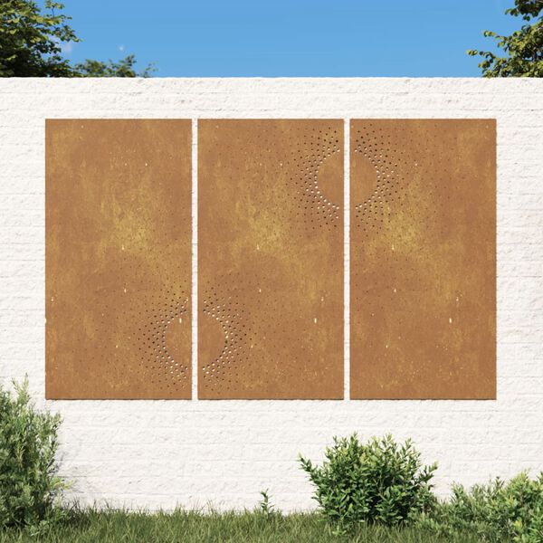 vidaXL Decora&ccedil;&atilde;o p/ muro de jardim 3pcs 105x55cm a&ccedil;o corten design sol