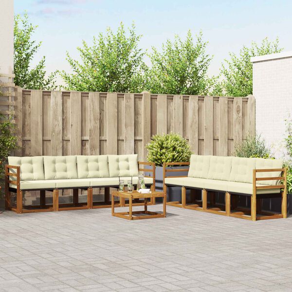 vidaXL Conjunto de Sof&aacute;s para Exterior 9 pcs Natural e Creme