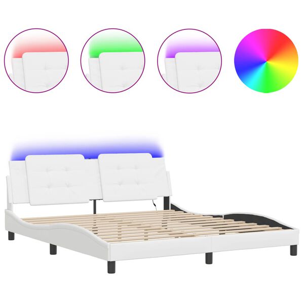 vidaXL Estrutura de cama com LED sem colch&atilde;o Zadar 180x200 cm branco