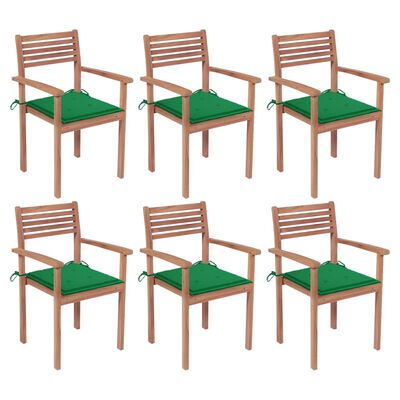 vidaXL Cadeiras de jardim empilháveis c/ almofadões 6 pcs teca maciça