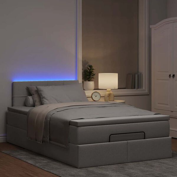 vidaXL Cama Otomana com colch&atilde;o & LEDs 120x190cm cinza-acastanhado