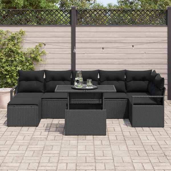 vidaXL Conjunto de Sof&aacute; de Jardim 8 pcs Preto vime PE