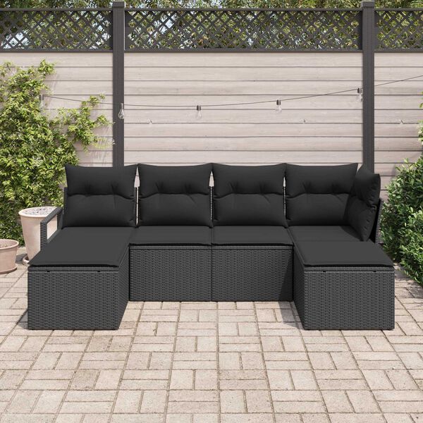 vidaXL Conjunto de Sof&aacute;s 6 pcs Preto vime PE
