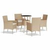 vidaXL 5 pcs conjunto de bistr&ocirc; para jardim c/ almofad&otilde;es vime PE bege