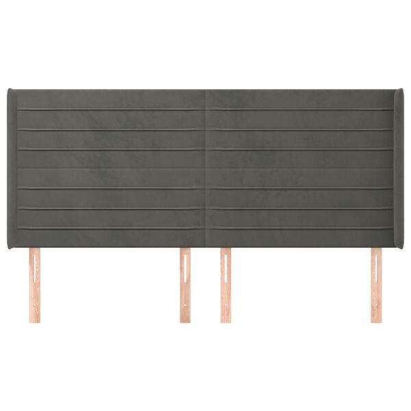 vidaXL Cabeceira cama c/ abas veludo 203x16x118/128 cm cinzento-escuro