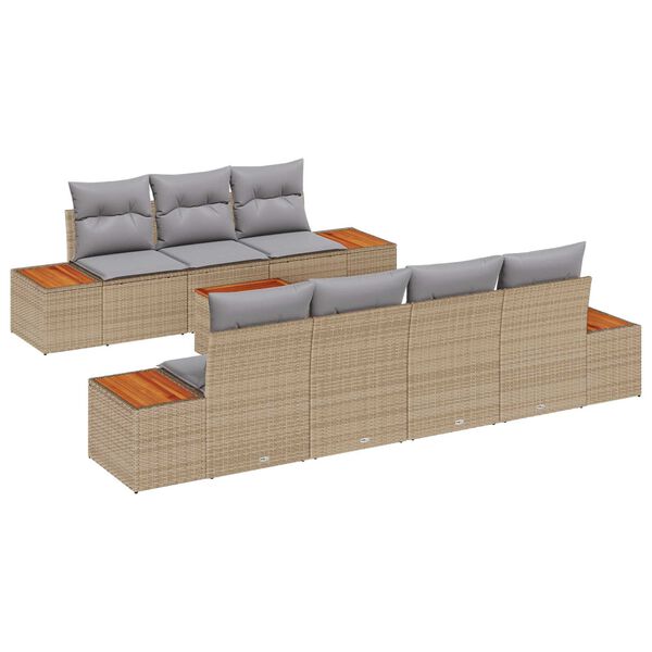 vidaXL Conjunto de Sof&aacute; de Jardim 8 pcs Bege Rattan Sint&eacute;tico