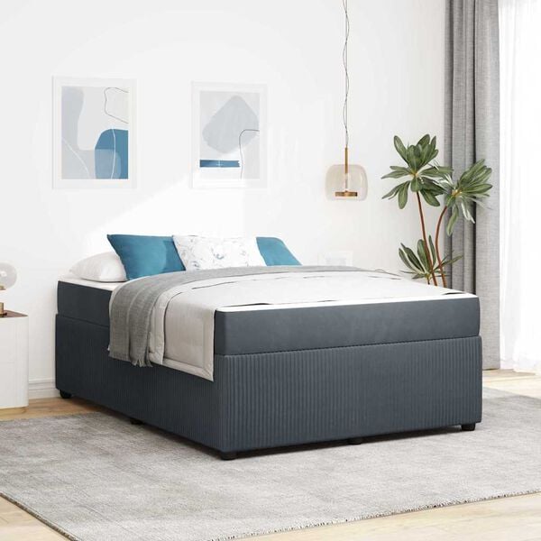 vidaXL Estrutura da Cama com colch&atilde;o Cinza Escuro 140 x 200 cm tecido