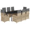 vidaXL 9 pcs conj. jantar jardim c/ almofad&otilde;es vime PE bege misturado