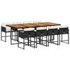 vidaXL 9 pcs conjunto de jantar p/ jardim c/ almofad&otilde;es vime PE preto