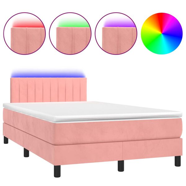 vidaXL Cama box spring c/ colch&atilde;o/LED 120x200 cm veludo rosa