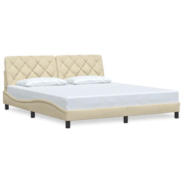 vidaXL Estrutura de cama sem colch&atilde;o 180x200 cm tecido cor creme