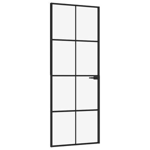 vidaXL Porta interior 76x201,5cm vidro temperado e alum&iacute;nio fino preto