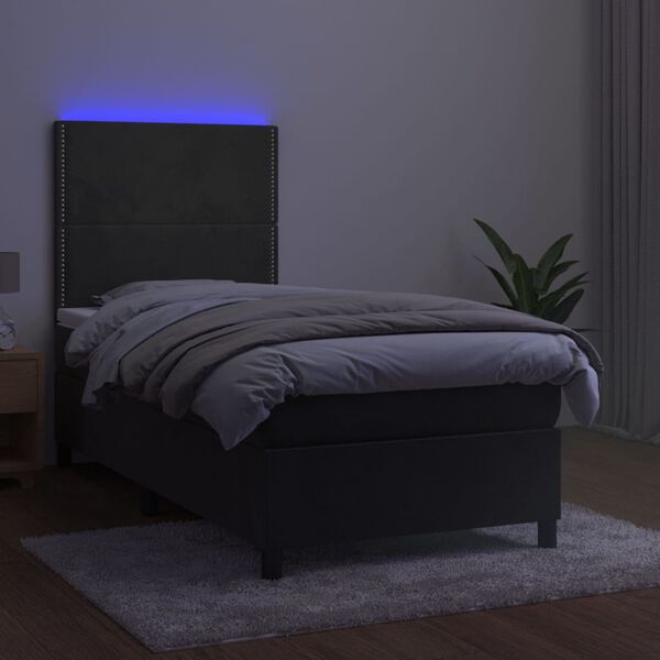 vidaXL Cama box spring c/ colch&atilde;o/LED 90x190 cm veludo cinzento-escuro