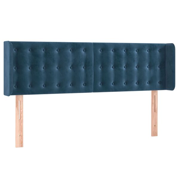 vidaXL Cabeceira cama c/ luzes LED veludo 147x16x78/88 cm azul-escuro