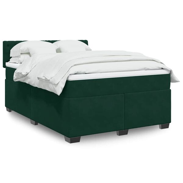 vidaXL Cama com molas/colch&atilde;o 160x200 cm veludo verde-escuro
