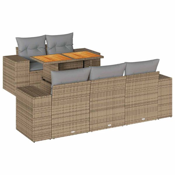 vidaXL 6 pcs conjunto de sof&aacute;s p/ jardim com almofad&otilde;es vime PE bege