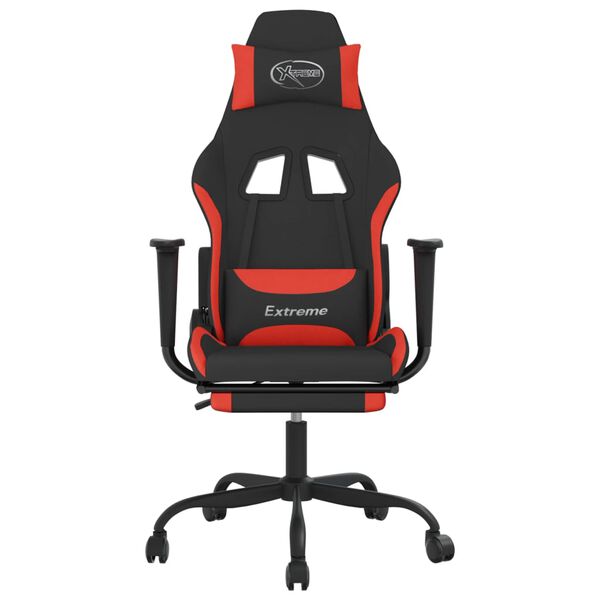 vidaxL Cadeira de gaming c/ apoio para os p&eacute;s tecido preto e vermelho
