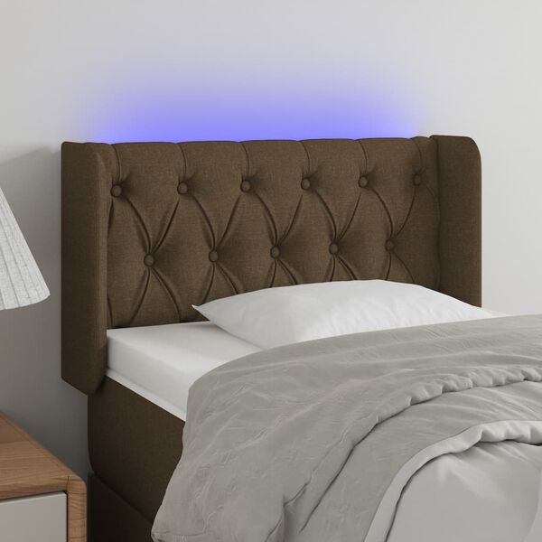 vidaXL Cabeceira de cama c/ luzes LED tecido 83x16x78/88 cm castanho