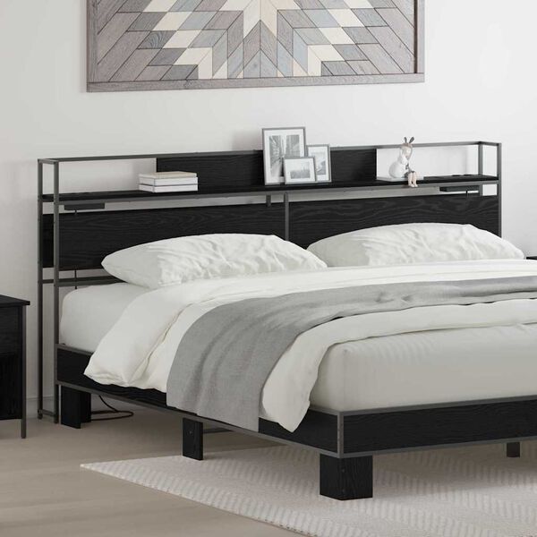 vidaXL Cabeceira de armazenamento com prateleira Carvalho preto 200 cm