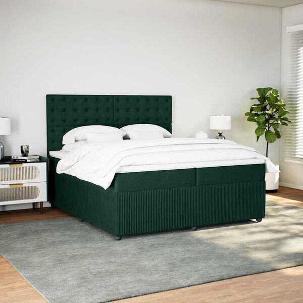 vidaXL Cama com molas/colch&atilde;o 200x200 cm veludo verde-escuro