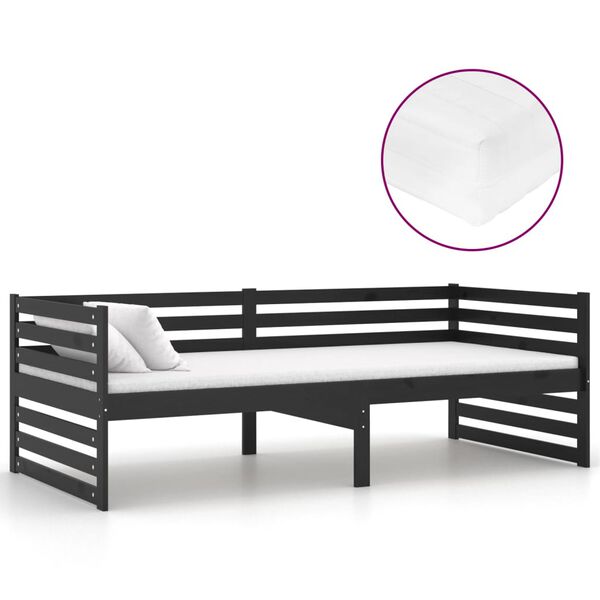 vidaXL Sof&aacute;-cama com colch&atilde;o 90x200 cm pinho maci&ccedil;o preto