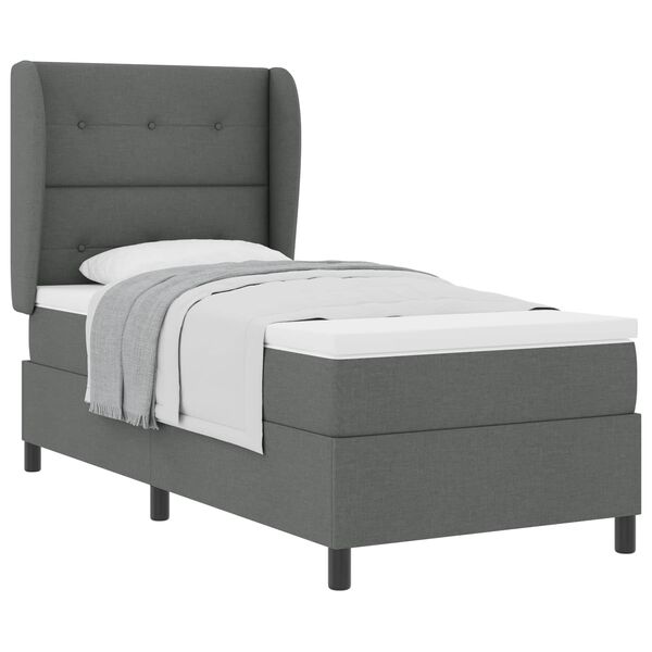 vidaXL Cama Box com colch&atilde;o Cinzento escuro 90 x 200 cm tecido