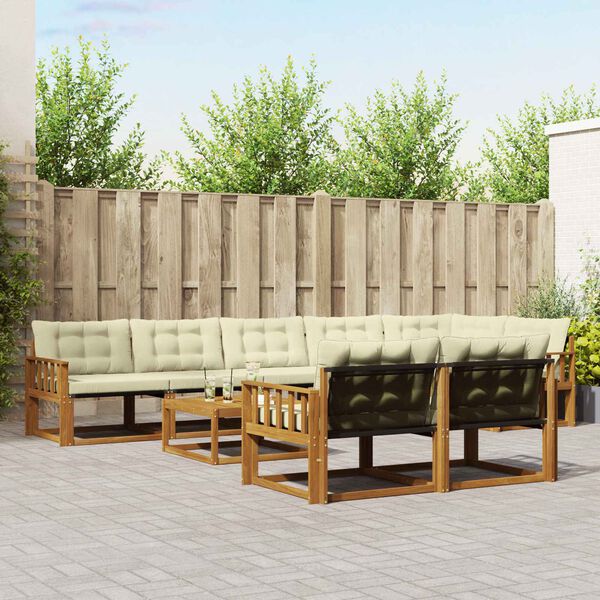 vidaXL Conjunto de Sof&aacute;s para Exterior 9 pcs Natural e Creme