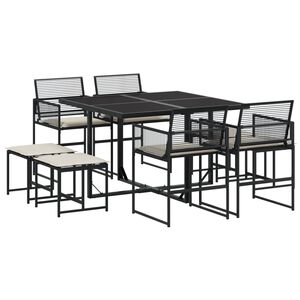 vidaXL 9 pcs conjunto de jantar p/ jardim c/ almofad&otilde;es vime PE preto