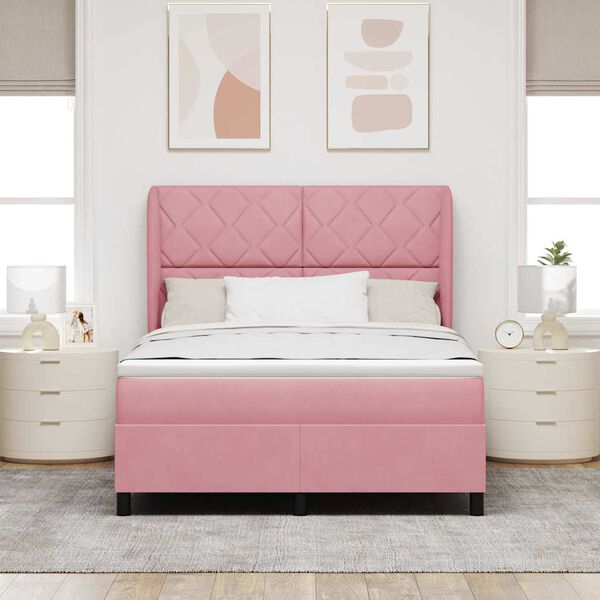 vidaXL Cama Box com colch&atilde;o com cabeceira Rosa 200 x 160 cm Veludo