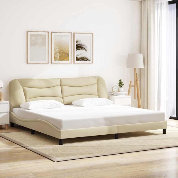 vidaXL Estrutura de cama sem colch&atilde;o Hvar 200x200 cm tecido cor creme