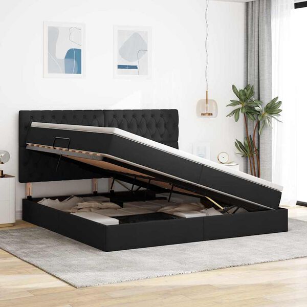 vidaXL Cama com arruma&ccedil;&atilde;o e LED com led Preto 200 x 200 cm Poli&eacute;ster