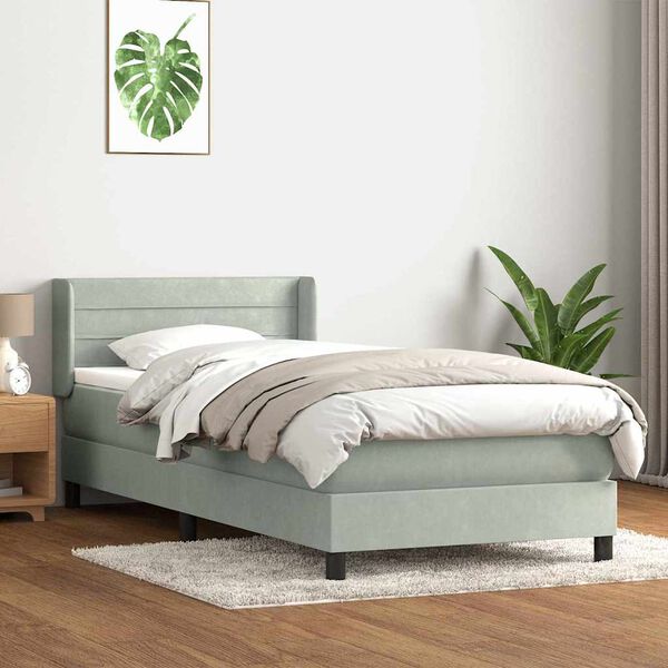 vidaXL Cama com molas/colch&atilde;o cinzento-claro 80x210 cm veludo