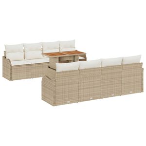 vidaXL Conjunto de Sof&aacute; de Jardim 9 pcs Bege Rattan Sint&eacute;tico