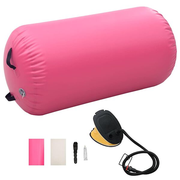 vidaXL Rolo de gin&aacute;stica/yoga insufl&aacute;vel com bomba 120x75 cm PVC rosa