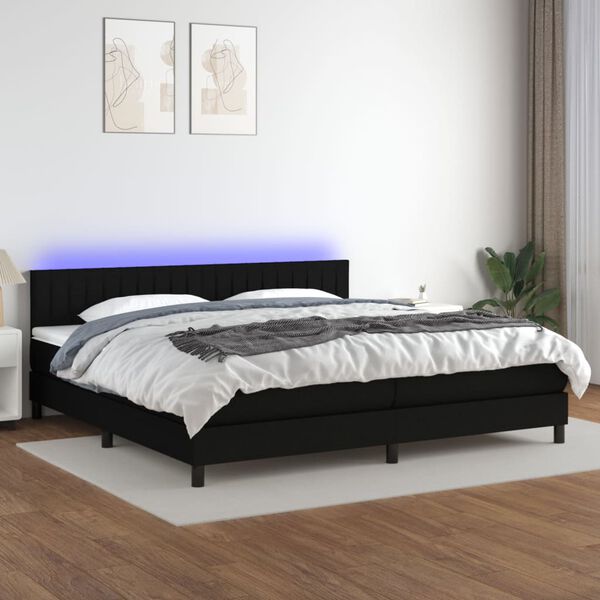 vidaXL Cama box spring c/ colch&atilde;o e LED 200x200 cm tecido preto