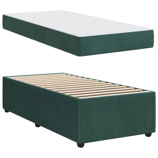 vidaXL Estrutura da Cama com colch&atilde;o Verde Escuro 90 x 200 cm tecido